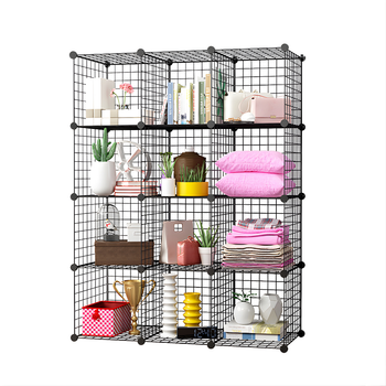 Black Portable 12-Cube Storage Organiser Foldable DIY Modular Grid Space Saving Shelf image
