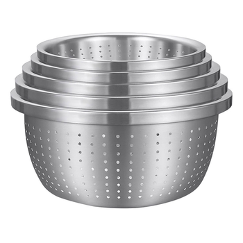 Stainless Steel Nesting Basin Colander Perforated Kitchen Sink Washing Bowl Metal Basket Strainer Set of 5 image