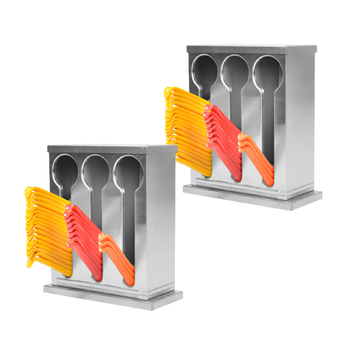 2X Stainless Steel Buffet Restaurant Spoon Utensil Holder Storage Rack 3 Holes image