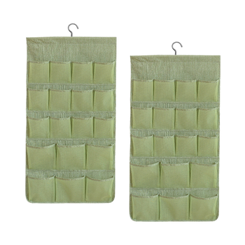 2X Green Double Sided Hanging Storage Bag Underwear Bra Socks Mesh Pocket Hanger Home Organiser image