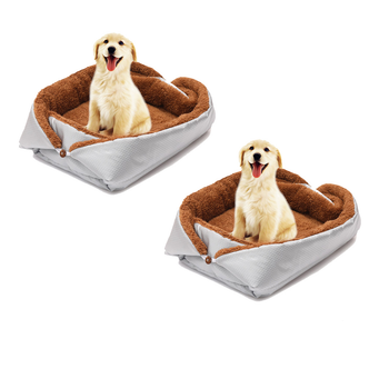 2X Silver Dual-purpose Cushion Nest Cat Dog Bed Warm Plush Kennel Mat Pet Home Travel Essentials image