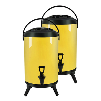 2X 16L Stainless Steel Insulated Milk Tea Barrel Hot and Cold Beverage Dispenser Container with Faucet Yellow image