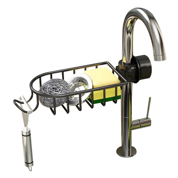Black Single Kitchen Sink Organiser Faucet Soap Sponge Caddy Rack Storage Drainer image