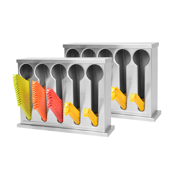 2X Stainless Steel Buffet Restaurant Spoon Utensil Holder Storage Rack 5 Holes image