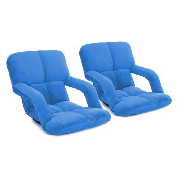 2X Foldable Lounge Cushion Adjustable Floor Lazy Recliner Chair with Armrest Blue image