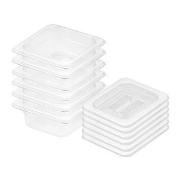 65mm Clear Gastronorm GN Pan 1/6 Food Tray Storage Bundle of 6 with Lid image