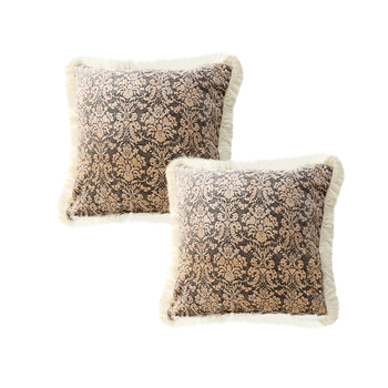 2X 45cm Wabi-sabi Floral Cover & Vintage Dark Floral Tassel Square Throw Pillow image