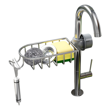 Silver Single Kitchen Sink Organiser Faucet Soap Sponge Caddy Rack Storage Drainer image