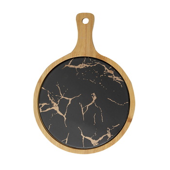 30cm Black Circle Wooden Serving Tray Slate Steak Serving Platter Chopping Board Paddle Home Decor image