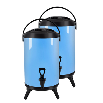 2X 14L Stainless Steel Insulated Milk Tea Barrel Hot and Cold Beverage Dispenser Container with Faucet Blue image