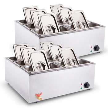 2X Stainless Steel 6 X 1/3 GN Pan Electric Bain-Marie Food Warmer with Lid image