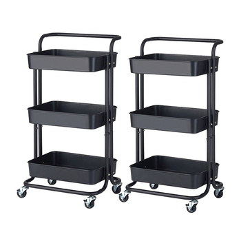 2X 3 Tier Steel Black Movable Kitchen Cart Multi-Functional Shelves Portable Storage Organizer with Wheels image