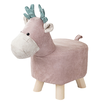 Pink Children Bench Deer Character Round Ottoman Stool Soft Small Comfy Seat Home Decor image