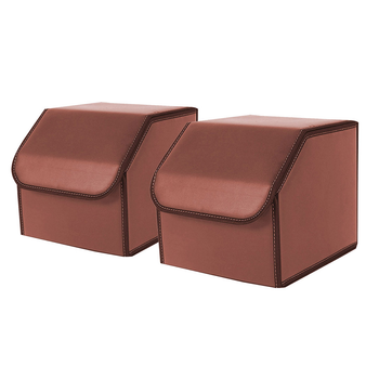 2X Leather Car Boot Collapsible Foldable Trunk Cargo Organizer Portable Storage Box Coffee Small image