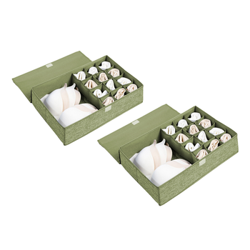 2X Green Flip Top Underwear Storage Box Foldable Wardrobe Partition Drawer Home Organiser image