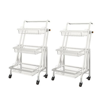 2X 3 Tier Steel White Adjustable Kitchen Cart Multi-Functional Shelves Portable Storage Organizer with Wheels image