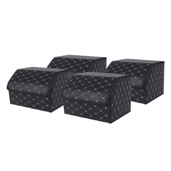 4X Leather Car Boot Collapsible Foldable Trunk Cargo Organizer Portable Storage Box Black/Gold Stitch Medium image