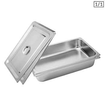 2X Gastronorm GN Pan Full Size 1/1 GN Pan 10cm Deep Stainless Steel Tray With Lid image