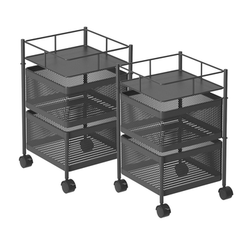 2X 2 Tier Steel Square Rotating Kitchen Cart Multi-Functional Shelves Portable Storage Organizer with Wheels image