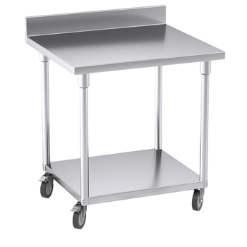 80cm Commercial Catering Kitchen Stainless Steel Prep Work Bench Table with Backsplash and Caster Wheels image