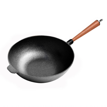 31cm Commercial Cast Iron Wok Round Bottom FryPan Home Cooking Skillet image