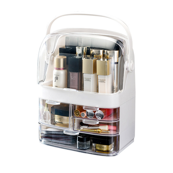 3 Tier White Countertop Makeup Cosmetic Storage Organiser Skincare Holder Jewelry Storage Box with Handle image