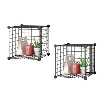 2X Black Portable Single Cube Storage Organiser Foldable DIY Modular Grid Space Saving Shelf image