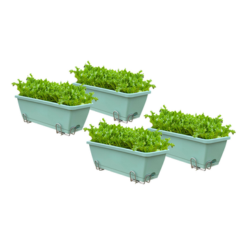 49.5cm Green Rectangular Planter Vegetable Herb Flower Outdoor Plastic Box with Holder Balcony Garden Decor Set of 4 image