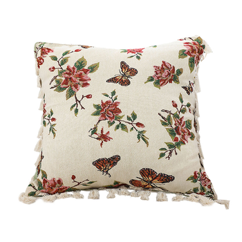 45cm Creamy White French Vintage Butterfly Loves Flowers Tassel Throw Pillow image