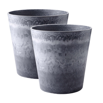 2X 27cm Weathered Grey Round Resin Plant Flower Pot in Cement Pattern Planter Cachepot for Indoor Home Office image