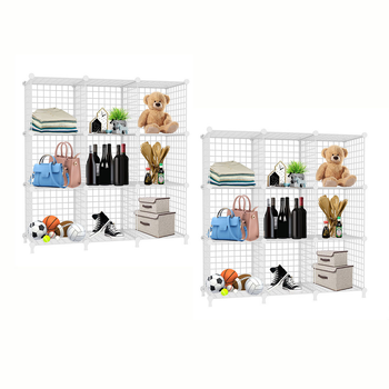2X White Portable 9-Cube 3 Column Storage Organiser Foldable DIY Modular Grid Space Saving Shelf image