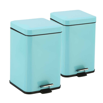 2X 6L Foot Pedal Stainless Steel Rubbish Recycling Garbage Waste Trash Bin Square Blue image
