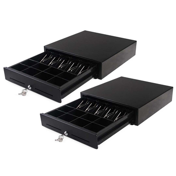 2X Black Heavy Duty Cash Drawer Electronic 4 Bills 8 Coins Cheque Slot Tray Pos 410 image