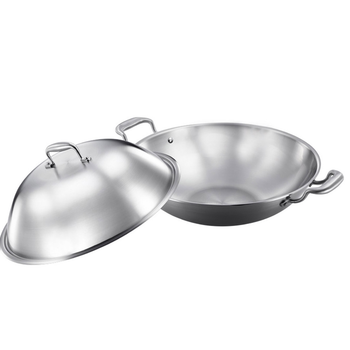 3-Ply 42cm Stainless Steel Double Handle Wok Frying Fry Pan Skillet with Lid image