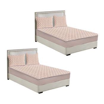 2X Beige 153cm Wide Mattress Cover Thick Quilted Fleece Stretchable Clover Design Bed Spread Sheet Protector with Pillow Covers05 image