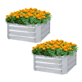 2X 60cm Square Galvanised Raised Garden Bed Vegetable Herb Flower Outdoor Planter Box image