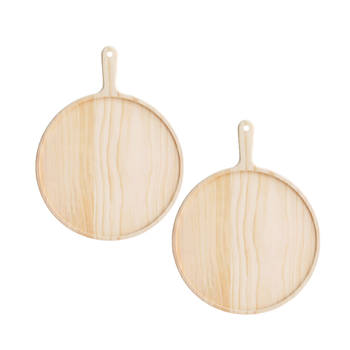 2X 9 inch Round Premium Wooden Pine Food Serving Tray Charcuterie Board Paddle Home Decor image