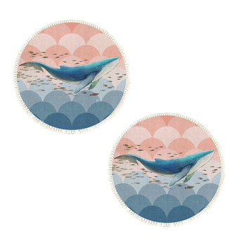 2X 120cm Round Tassels Shark Print Area Rugs, Home Decor image