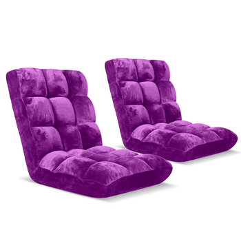 2X Floor Recliner Folding Lounge Sofa Futon Couch Folding Chair Cushion Purple image