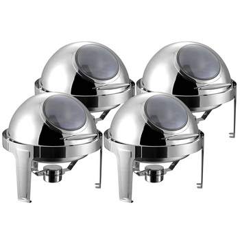 4X 6L Round Chafing Stainless Steel Food Warmer with Glass Roll Top image