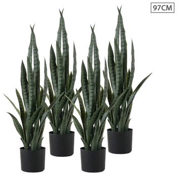4X 97cm Sansevieria Snake Artificial Plants with Black Plastic Planter Greenery, Home Office Decor image