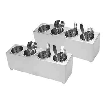 2X 18/10 Stainless Steel Commercial Conical Utensils Cutlery Holder with 4 Holes image