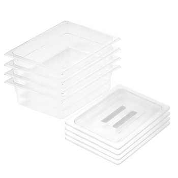 100mm Clear Gastronorm GN Pan 1/2 Food Tray Storage Bundle of 4 with Lid image