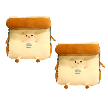 2X Cute Face Toast Bread Wedge Cushion Stuffed Plush Cartoon Back Support Pillow Home Decor image