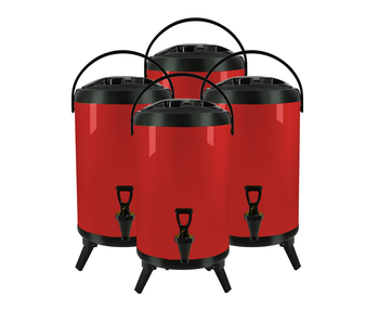4X 12L Stainless Steel Insulated Milk Tea Barrel Hot and Cold Beverage Dispenser Container with Faucet Red image