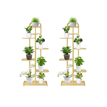 2X 6 Tier 7 Pots Gold Metal Plant Stand Flowerpot Display Shelf Rack Indoor Home Office Decor image