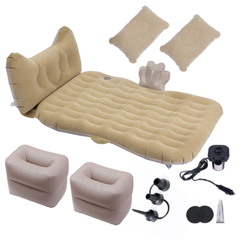 Beige Honeycomb Inflatable Car Mattress Portable Camping Air Bed Travel Sleeping Kit Essentials image