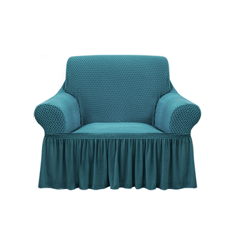 1-Seater Blue Sofa Cover with Ruffled Skirt Couch Protector High Stretch Lounge Slipcover Home Decor image