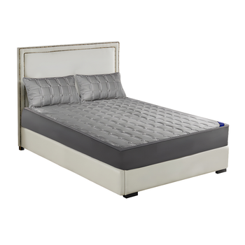 Grey 153cm Wide Mattress Cover Thick Quilted Stretchable Bed Spread Sheet Protector with Pillow Covers image