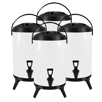 4X 18L Stainless Steel Insulated Milk Tea Barrel Hot and Cold Beverage Dispenser Container with Faucet White image